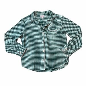 Petite Plume Green and White Checkered Flannel Long Sleeve Pajama Top